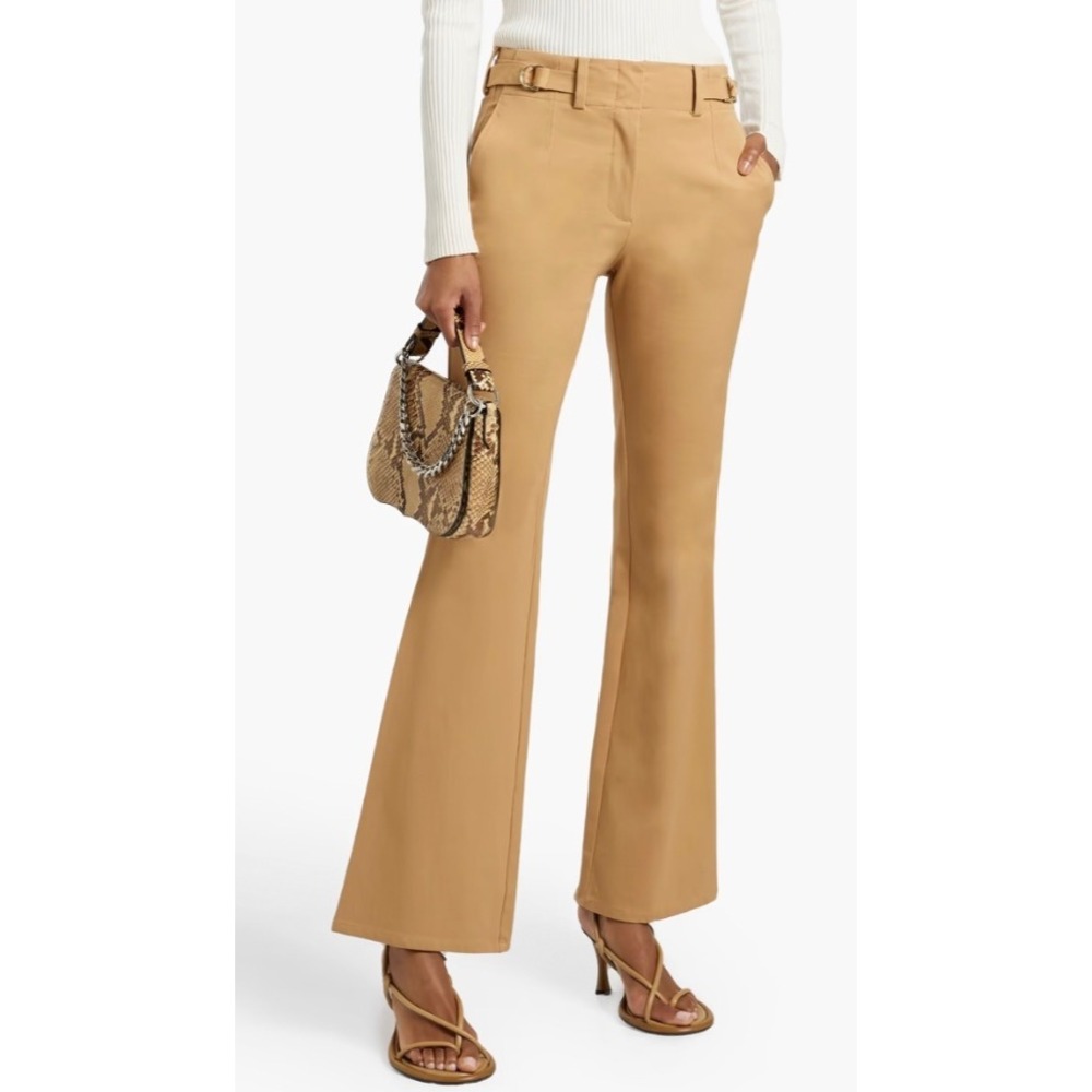 DEREK LAM 10 CROSBY Camel Color Buckle Cotton-Blend Twill Flared Pants SZ 8‎
